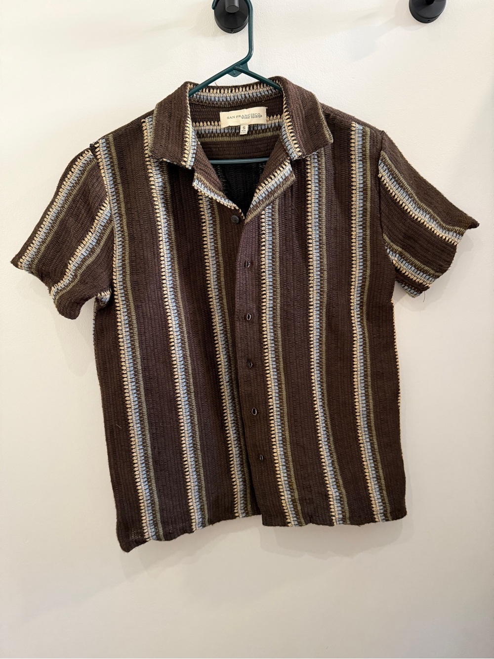 Vintage-Inspired Brown Striped Knit Button-Down Shirt